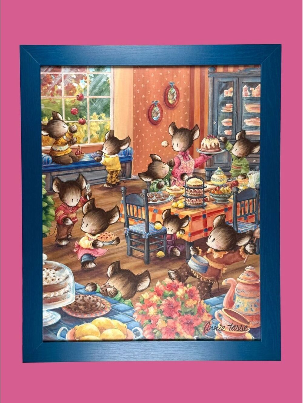 Annie Tassé Original Painting Whimsical Mice Family Cottage Illustration Art